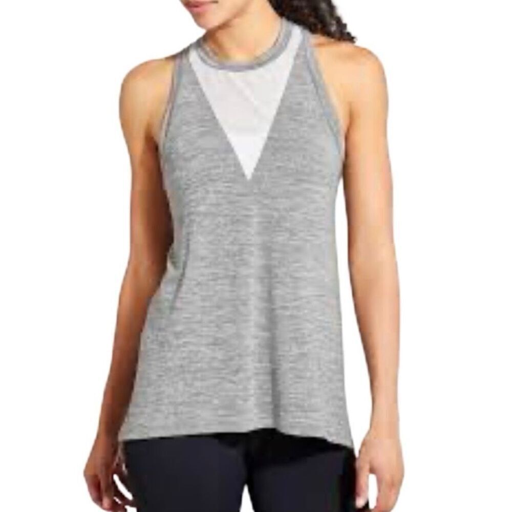 Athleta Utopia Mesh Racer Back Tank Top Grey Heather Size Small - Picture 1 of 7